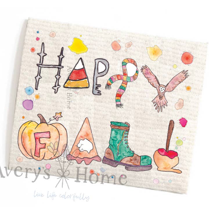 Happy Fall Organic Eco Friendly Swedish Dishcloth for wholesale by Avery's Home