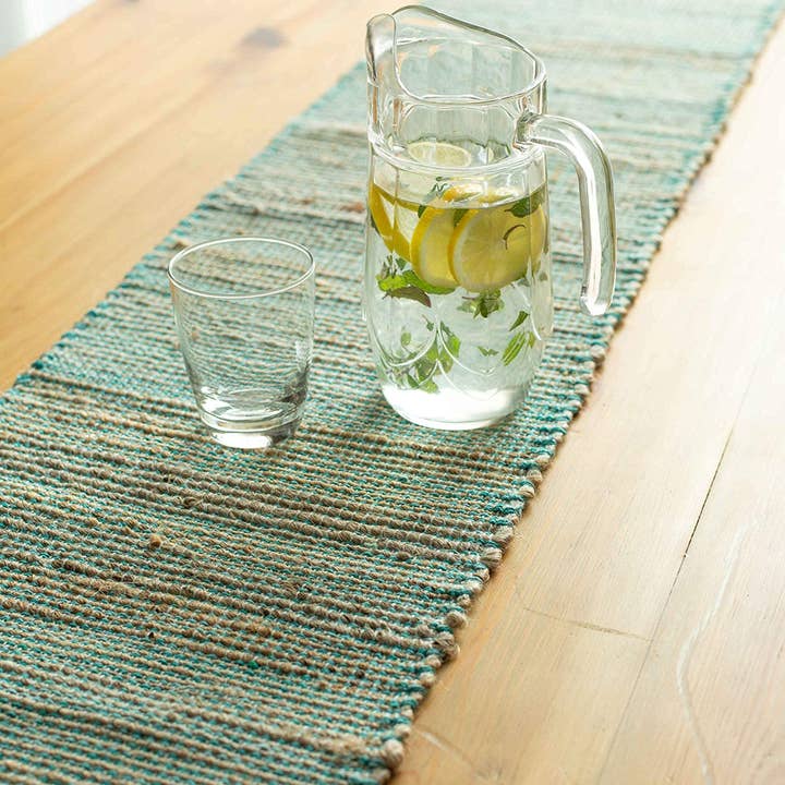 OMBRE TABLE RUNNER, NATURAL AQUA TURQUOISE, 13" x 72" for wholesale on Faire