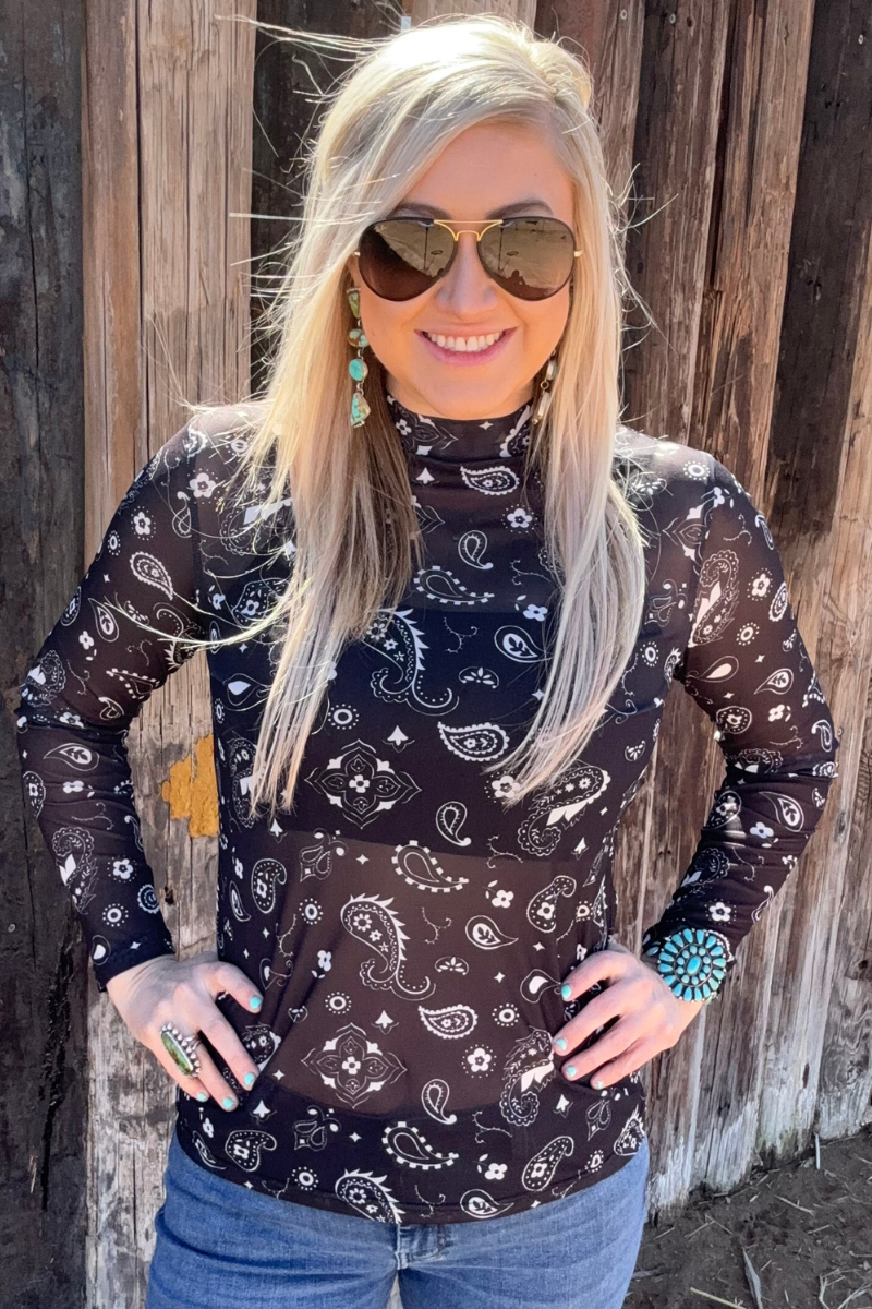 Sterling Kreek - Wholesale Blouse - Women's - Bandana Babe Mesh Top Black2