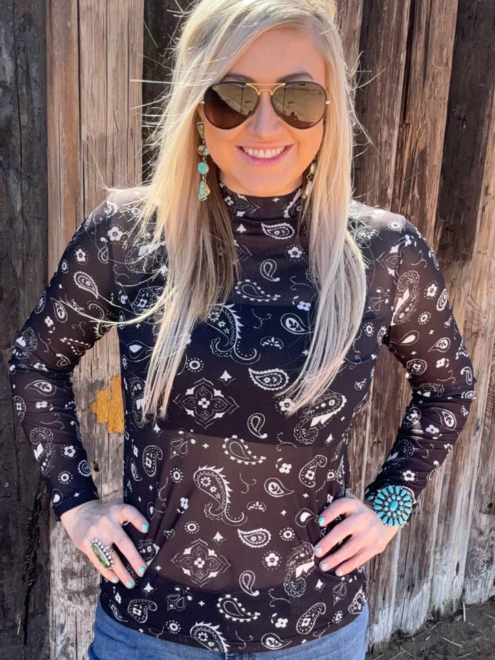 Sterling Kreek - Wholesale Blouse - Women's - Bandana Babe Mesh Top Black2