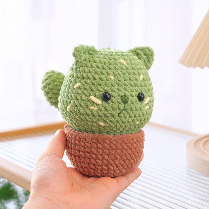 TOMOPOD LLC - Wholesale Stuffed/Plush Toy - Kids & Baby - Crochet Cactus Cat, Cactus Cat Pot, Amigurumi Mochi Cat