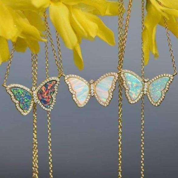Kamaria Jewelry - Wholesale Pendant/Charm Necklace - Opal Butterfly Necklace With Crystals20