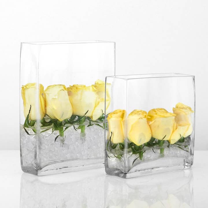 Rectangle Glass Vase, Clear (H-8", Top-6"x 2") for wholesale on Faire1