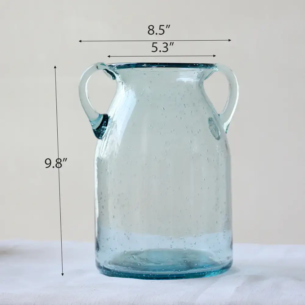 Noah Decoration – wholesale Vase – Farmhouse Dual-Handled Blue/Green Tint Glass Vases2