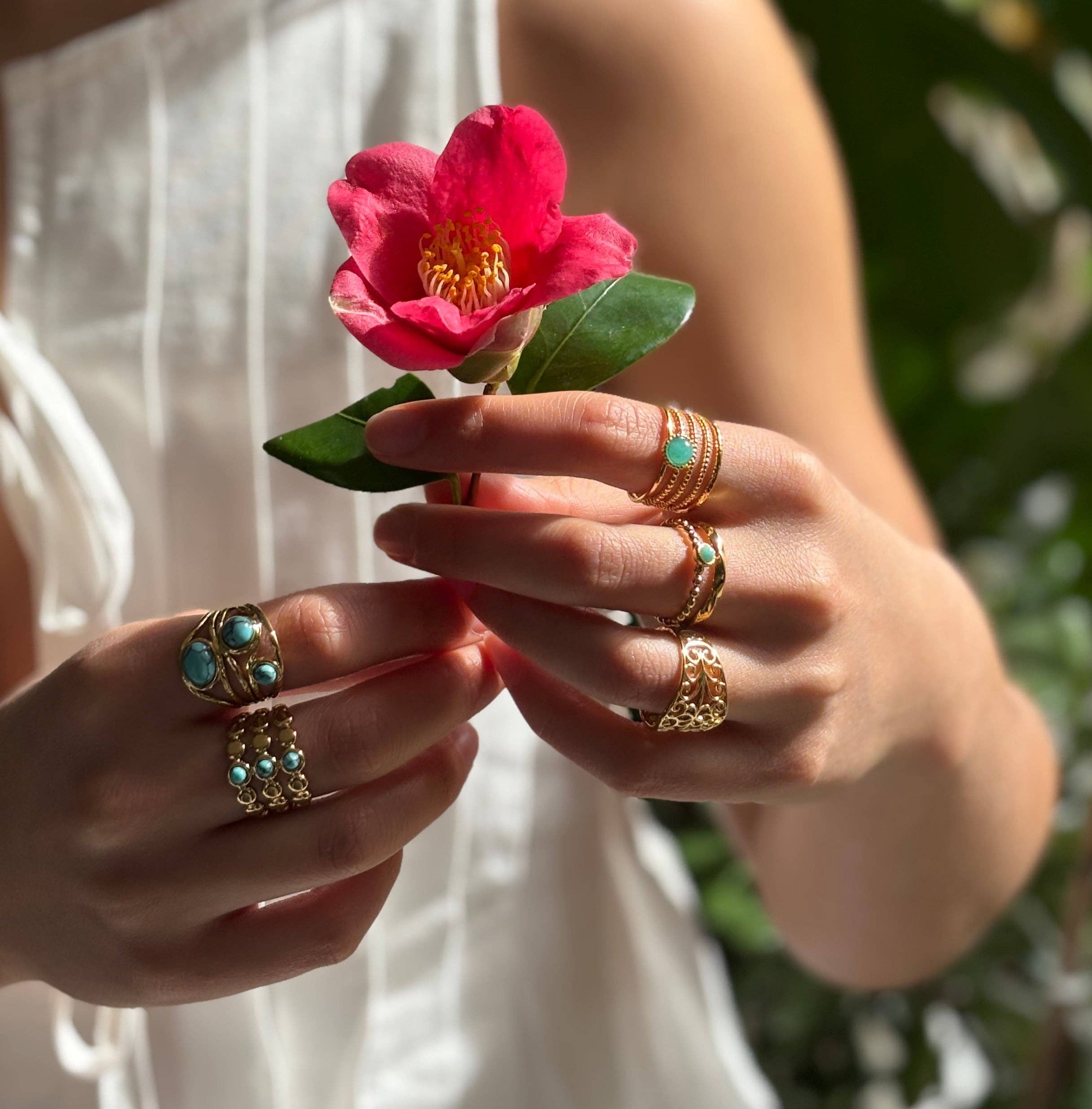 Ocean Ripples – wholesale Single stone/solitaire ring – 18ct Gold Plated Amazonite Multi Band Adjustable Ring4