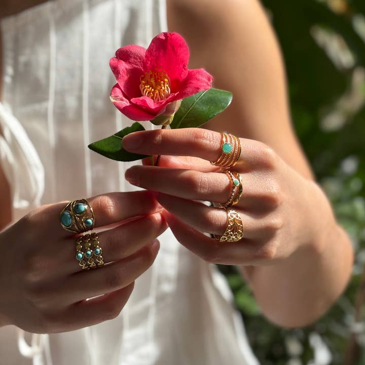 Ocean Ripples – wholesale Single stone/solitaire ring – 18ct Gold Plated Amazonite Multi Band Adjustable Ring4