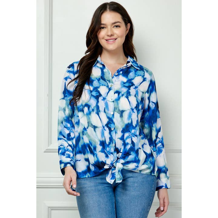CAMISA DE MANGA LARGA TALLA GRANDE CON CUELLO Y LAZO DELANTERO para venta al por mayor de Winslow Collection