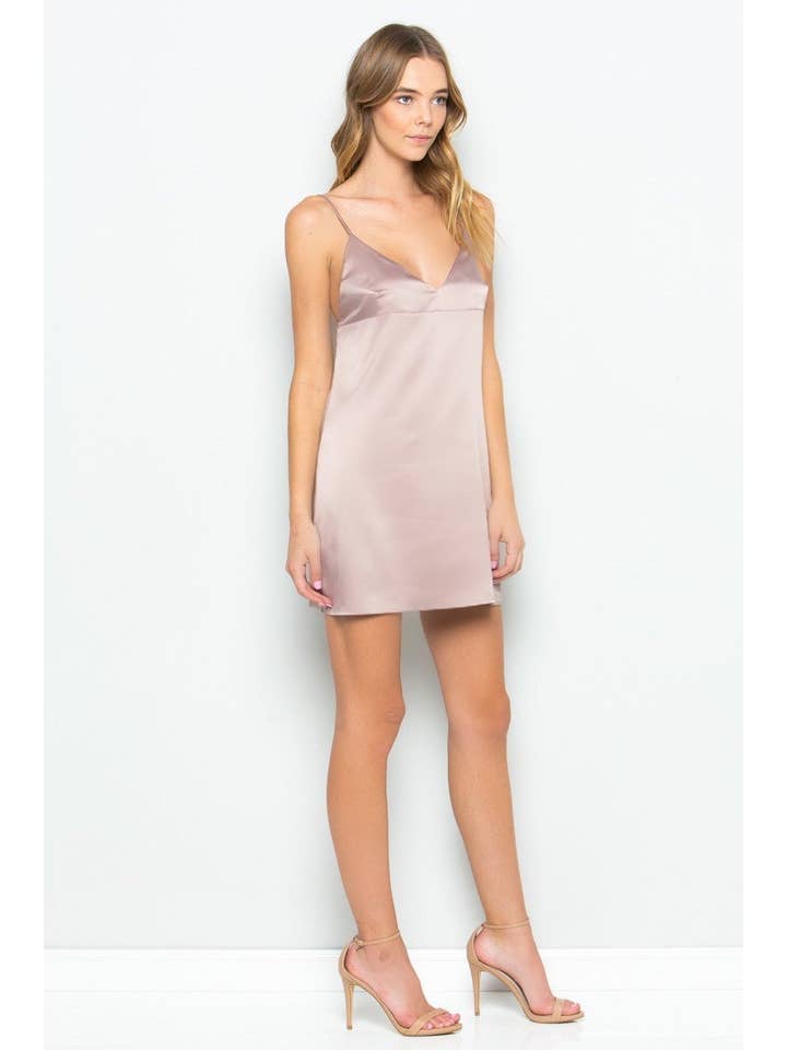 Nude Bare Back Sateen Slip Mini Dress (Nude) for wholesale on Faire2
