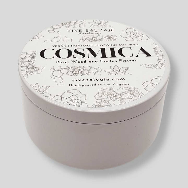 Witchy Collection Cosmica Tin Candle for wholesale by Vive Salvaje Aromatherapy