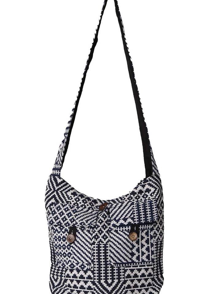 Jacquard Zip Top Hobo Tas Donkerblauw/Wit voor wholesale door Sunshine Joy