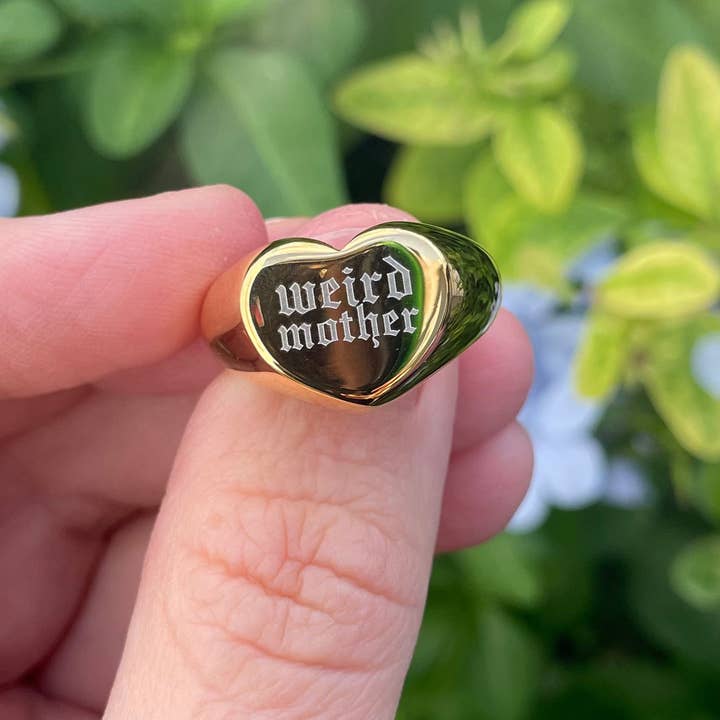 Drawings by Nicole - Wholesale Signet Ring - Weird Mother Stainless Steel or Gold Plated Heart Signet ring Sizes 5-12.