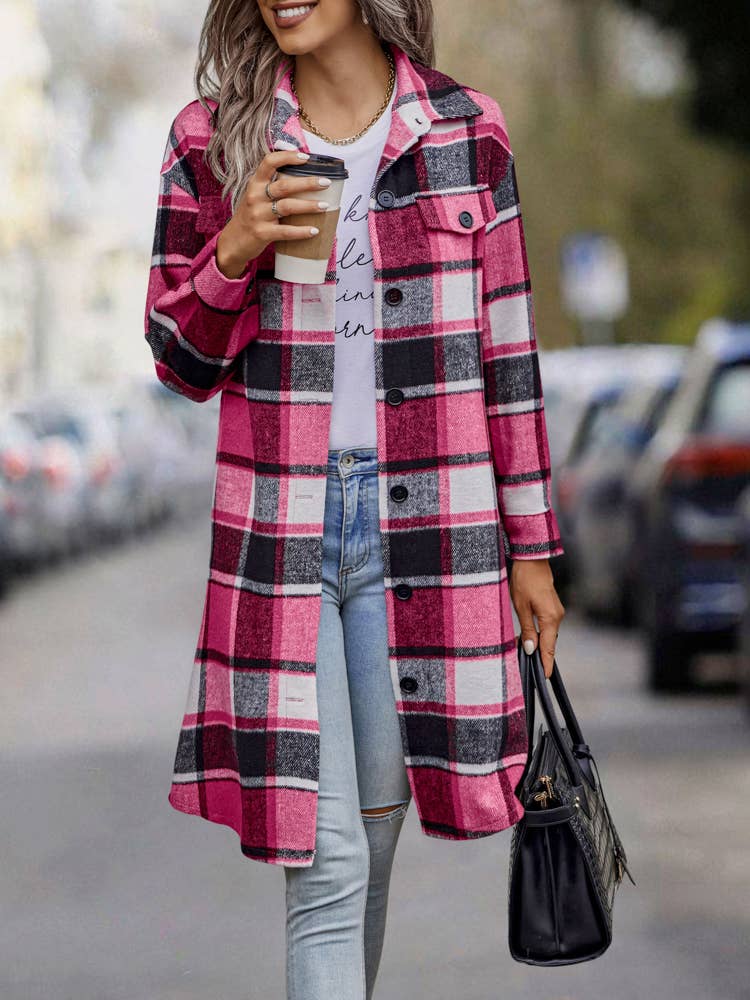 eLook - Wholesale Coat - Women's - SZ1-JK8211 Plaid Button Down Long Coat28