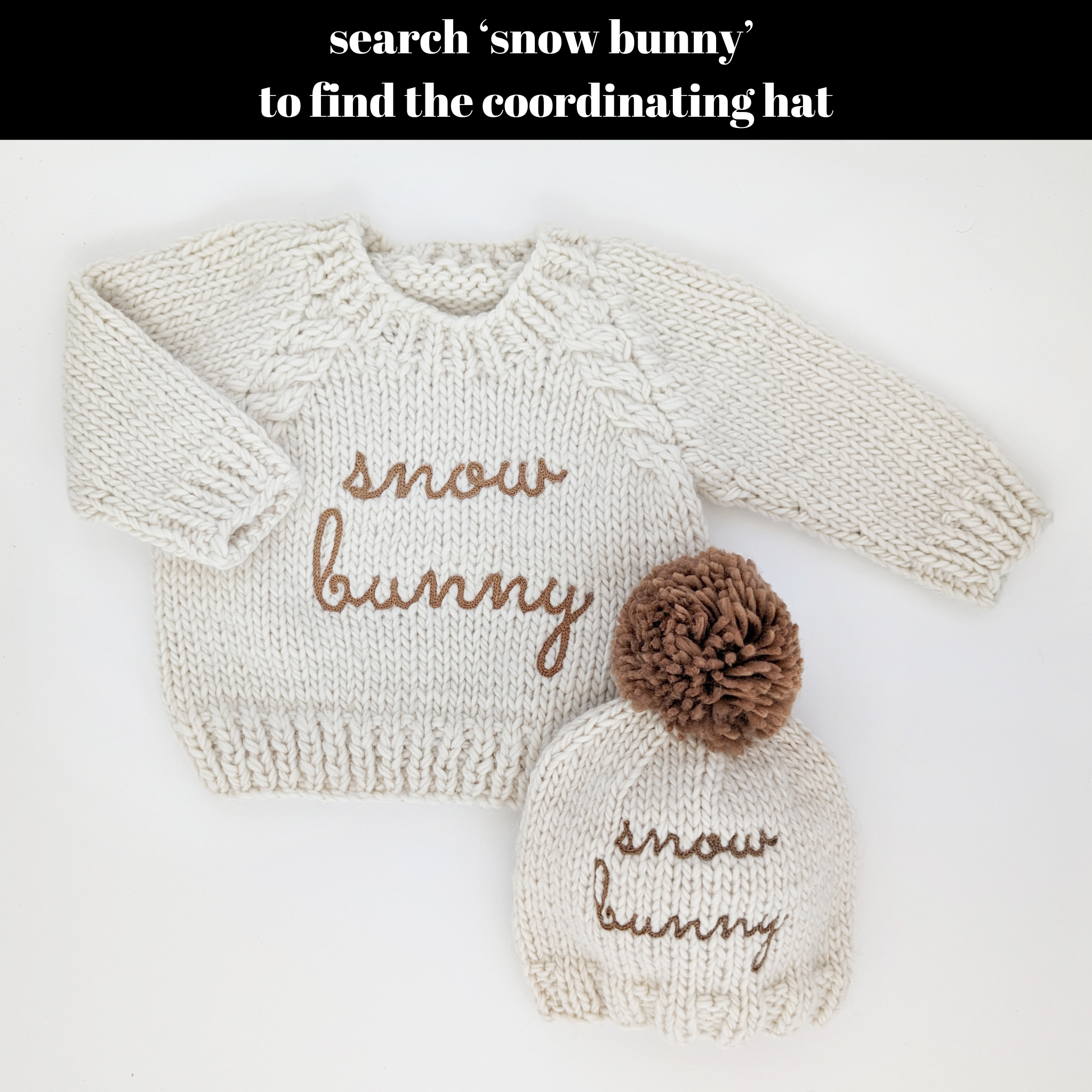 Huggalugs - Vente Pull en maille – bébé - Pull col rond « Snow Bunny » en pecan pour bébé et tout-petit3