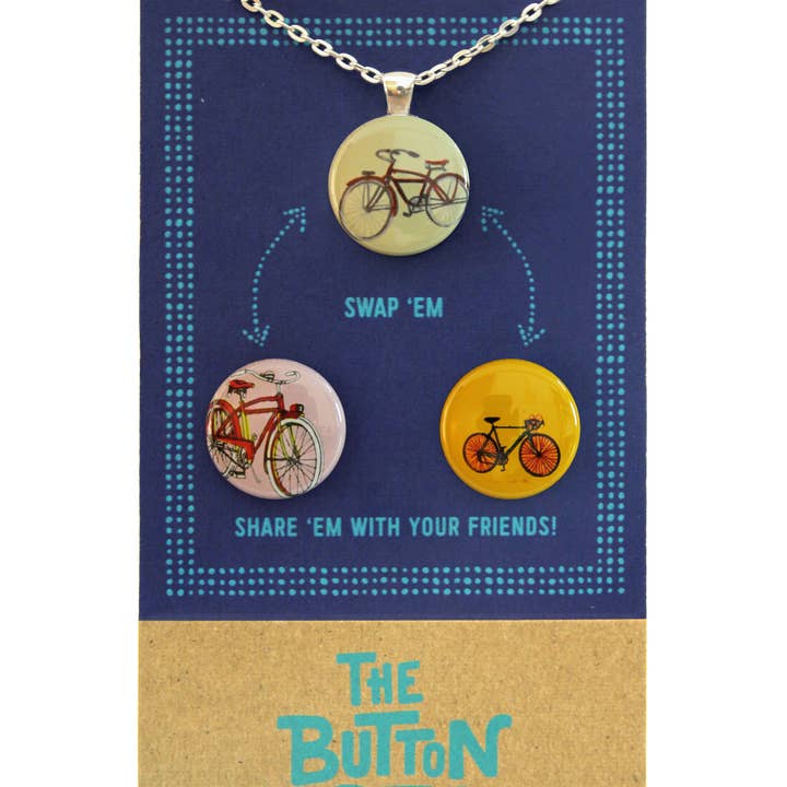 The Button Girl - Wholesale Pendant/Charm Necklace - Magnetic Necklace With Two Interchangeable Magnets - Bikes