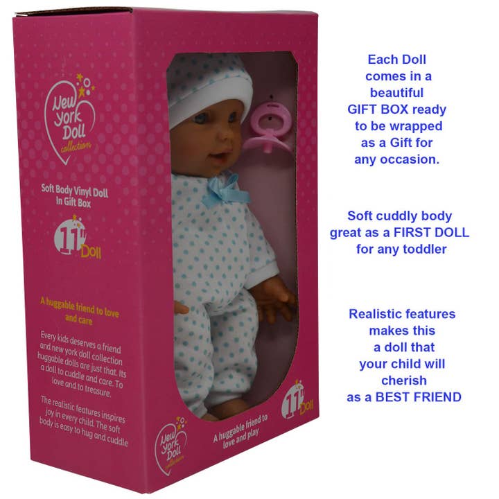The New York Doll Collection - Wholesale Doll - Kids - The New York Doll Collection 11" Doll Polka Dots W/ Pacifier