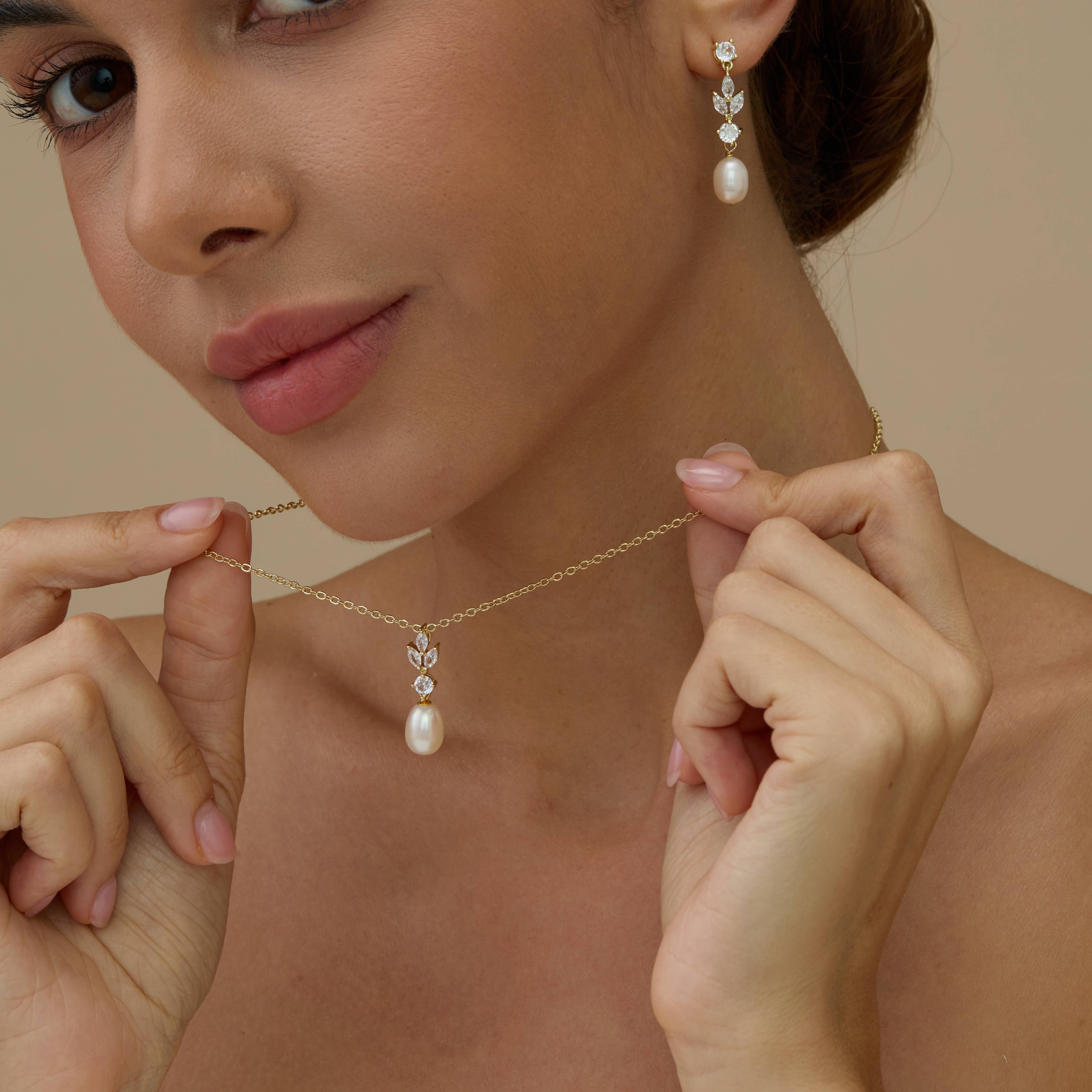 Drrtymagic - Wholesale Jewelry Set - Freshwater Pearl Diamond Necklace& Pearl Earrings Set3