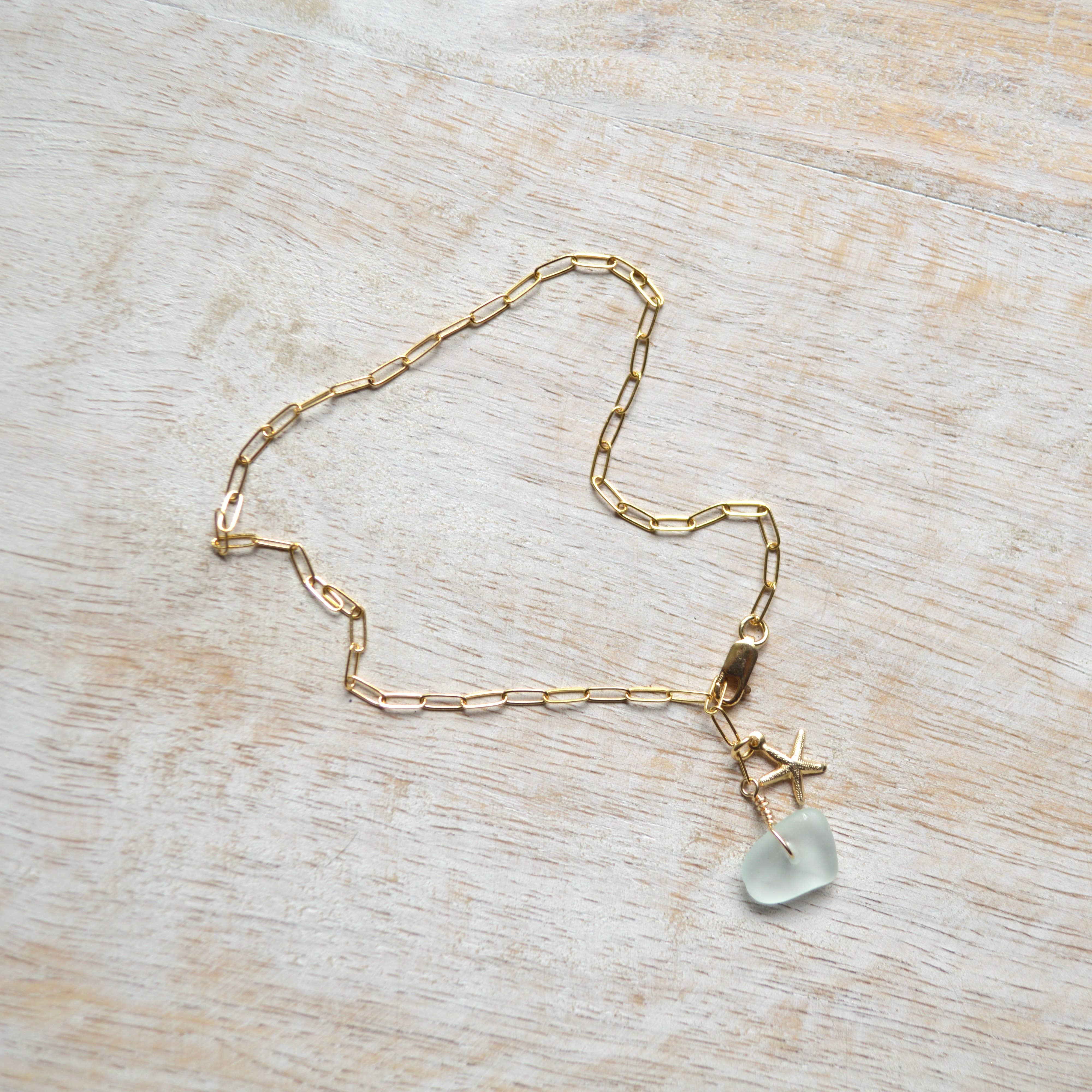 Salty But Sweet – Pulseira de tornozelo por atacado – Tornozeleira com vidro Sea Foam e estrela-do-mar8