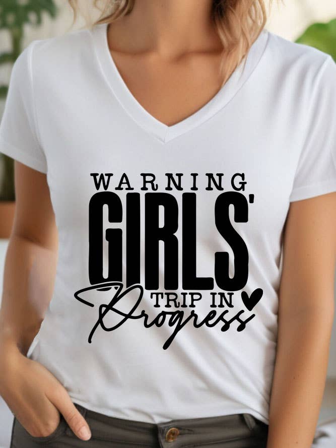 Warning Girls Trip In Progress, Unisex V-neck T-Shirt for wholesale by Top Avenue