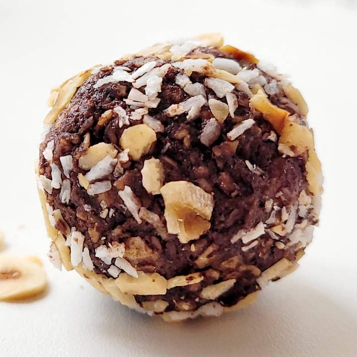 Cocoa Energy Ball with Hazelnut & Coconut Topping for wholesale by Lulu's kitchen