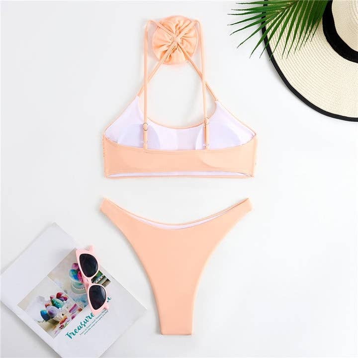 Ekartini - Wholesale Two Piece Swimsuit - Women's - Stylish 3D Floral Bikini - Solid Color, Chic Design2