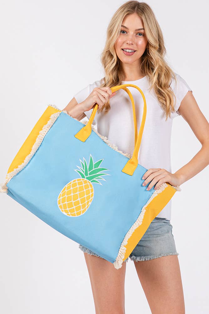 Hana - Wholesale Tote Bag - Women's - Embroidered Design Patch Fringe Summer Tote Bag16