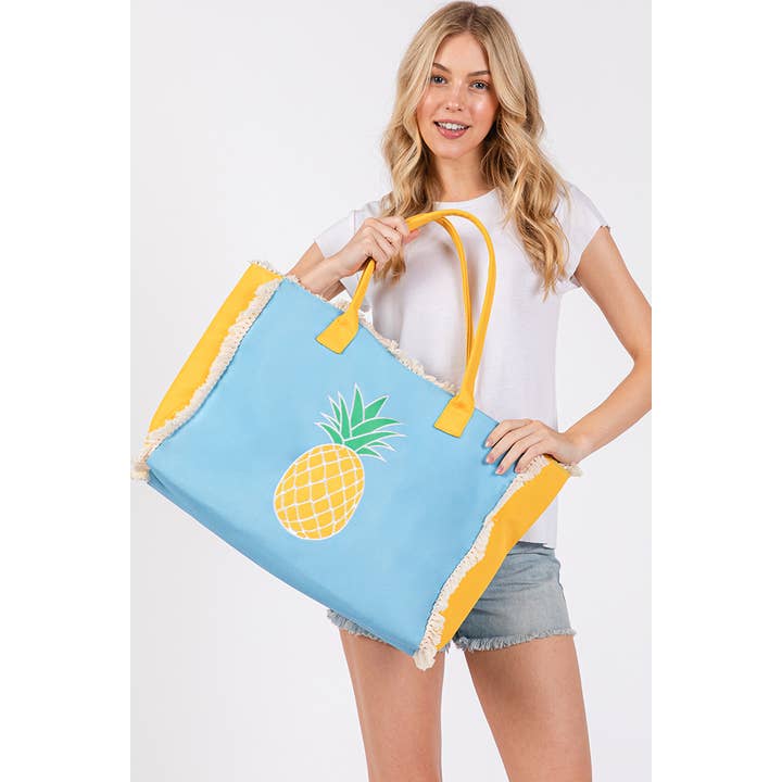 Hana - Wholesale Tote Bag - Women's - Embroidered Design Patch Fringe Summer Tote Bag16