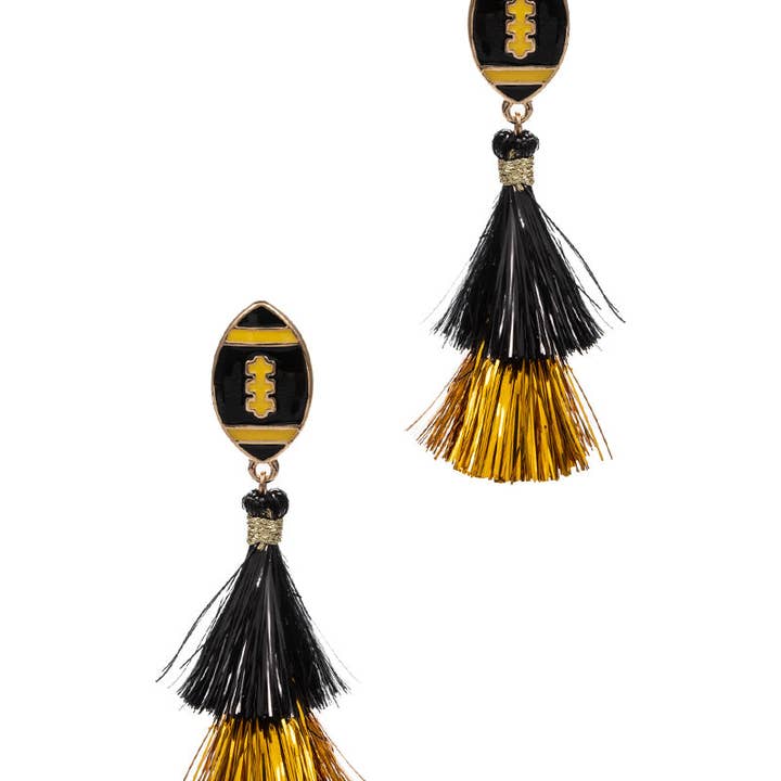 Designature New York - Wholesale Tassel Earrings - Game Day Football Shaped Tassel Post Earrings4