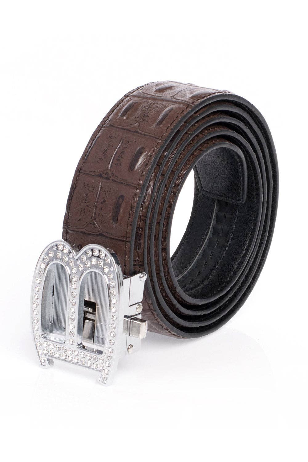 BARABAS – wholesale Belt – Men's – Men's Rhinestone B Letter Buckle Leather Belt BK81012