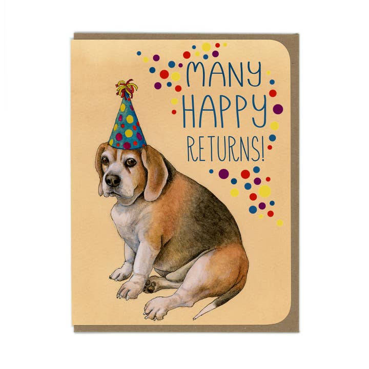Amy Rose Moore Illustration - Venta al por mayor Tarjetas de cumpleaños - Tarjeta de felicitación de cumpleaños Chubby Beagle Dog (Estilo #1)