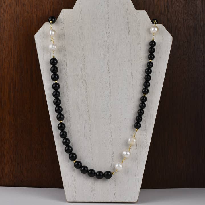 Black Onyx and Pearl Necklace for wholesale by ali & bird jewelry
