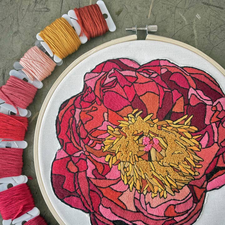 Kate Wyatt Fine Art – wholesale DIY craft kit – DIY Embroidery Kit - Peony (8")1