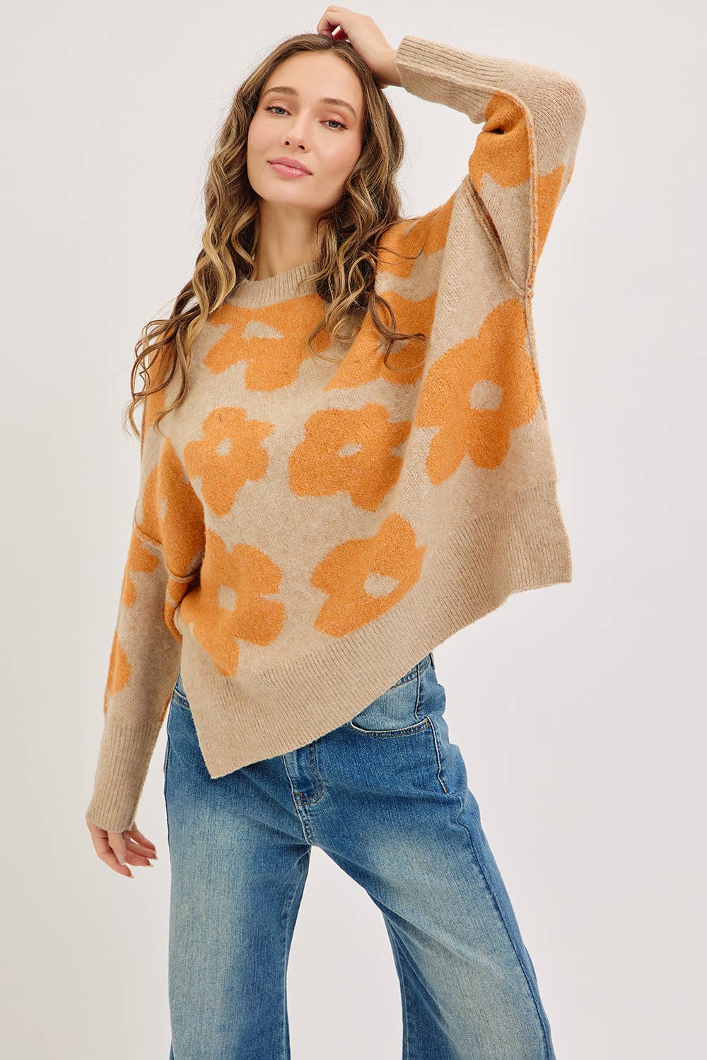 Sweet Lovely by Jen - Wholesale Knit Sweater - Women's - FLORAL LOOSE FIT SWEATER KNIT19