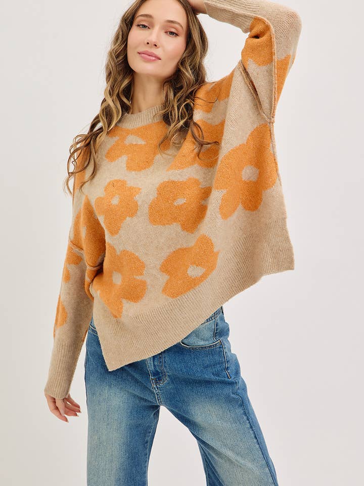 Sweet Lovely by Jen - Wholesale Knit Sweater - Women's - FLORAL LOOSE FIT SWEATER KNIT19