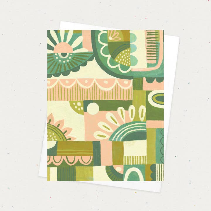 Green Floral Geo A2 Everyday Greeting Card on Recycled Paper for wholesale by Natalie Adams Studio