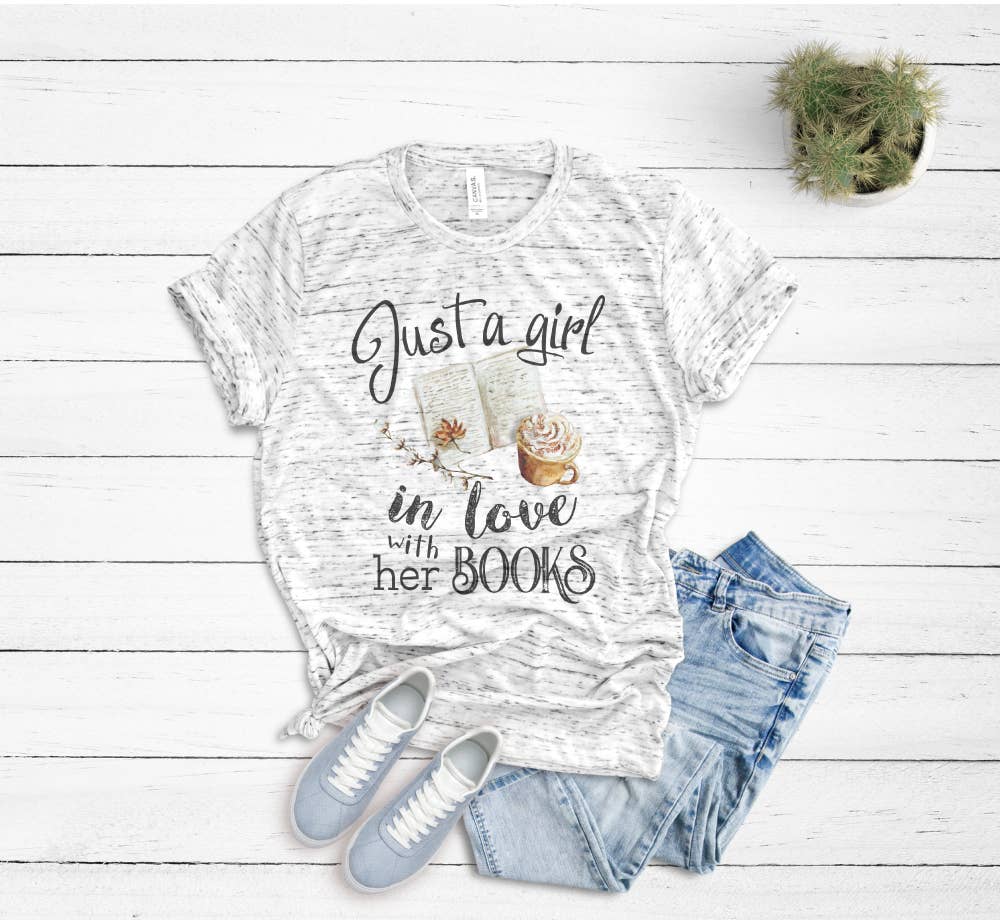 GLITTER AND GLAM - Wholesale Screen Printed T-Shirt - Women's - Just a Girl In Love With Books Shirt0