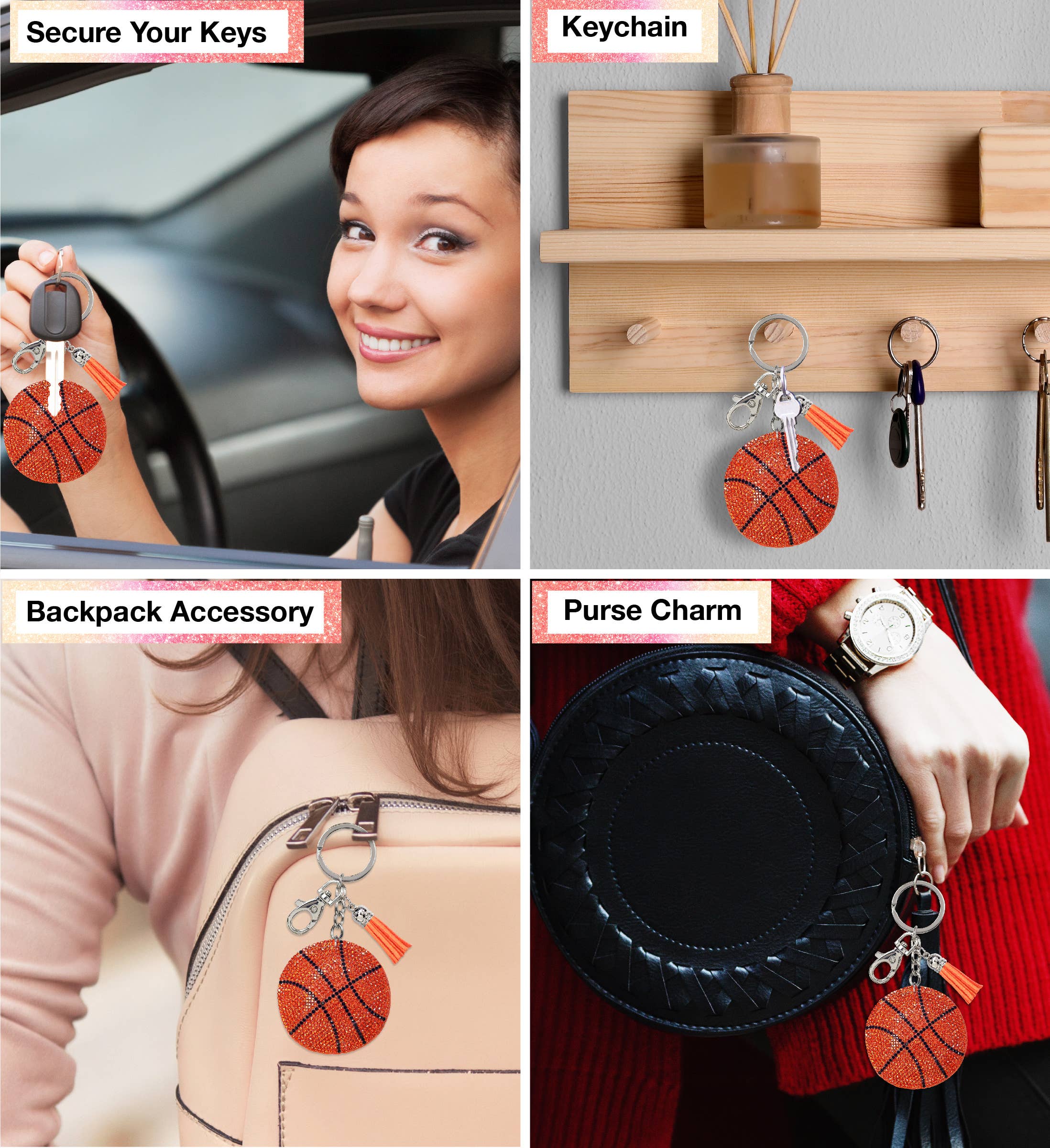 Cota Global - Wholesale Keychain - Unisex - Sparkling Rhinestones Charm With Tassel - Basketball2