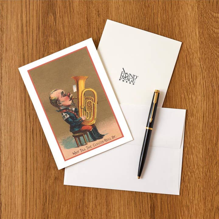 Found Image Press - Venta al por mayor Conjunto de papelería y tarjetas - Tarjeta de Felicitación MS-313 Hombre Tocando la Tuba
