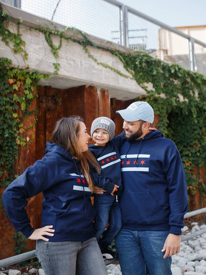 chicago flag unisex hoodie, embroidered chicago flag hoodie for wholesale by tori grace outfitters