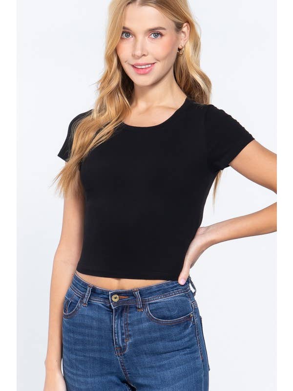 Active Basic | Active USA - Wholesale Knit Top - Women's - Short Sleeve Crew Neck Crop Top
