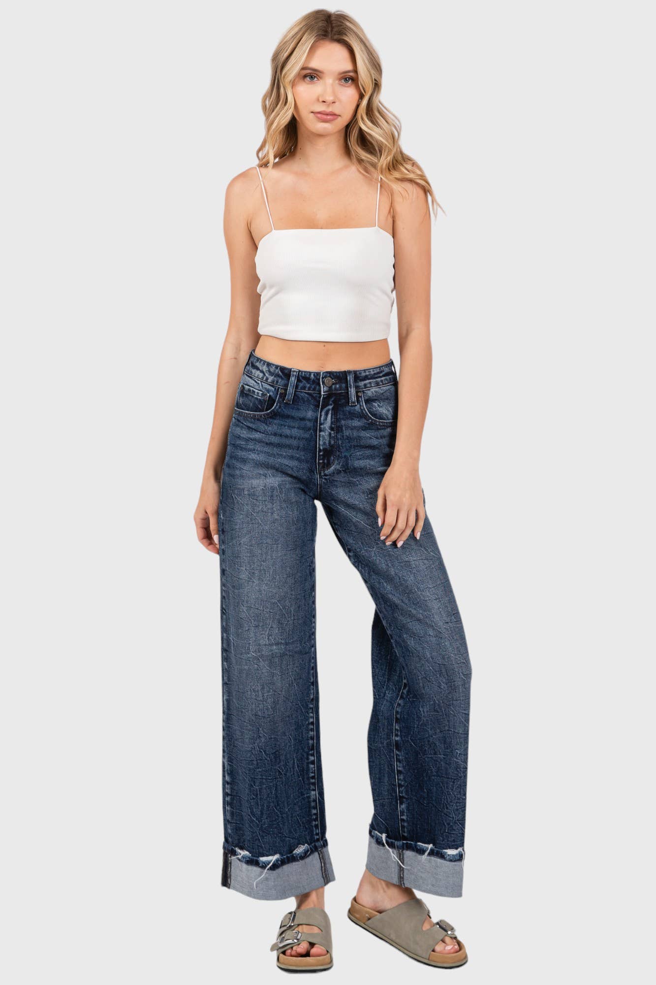 Petra153 - Wholesale Jeans - Women's - P1233W-DM HIGH RISE COMFORT STRETCH WIDE LEG W/ CUFFED HEM2