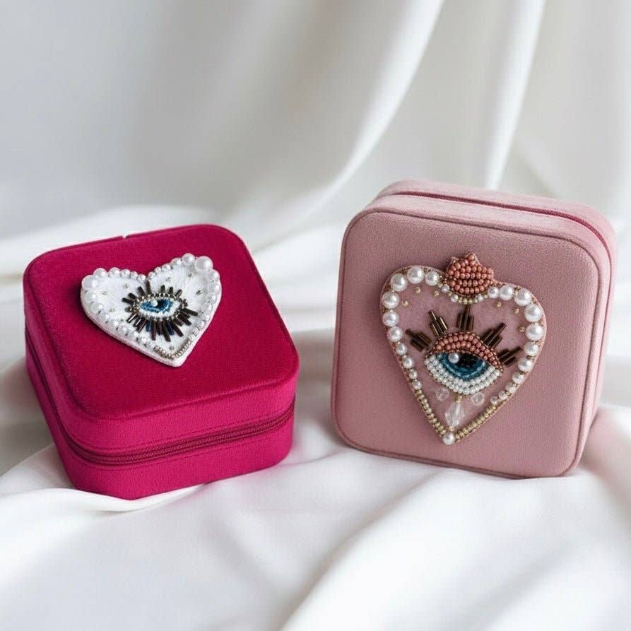 DUESTELLE ITALIA - Vente Boîte/rangement à bijoux - Boîte à bijoux de voyage en velours Œil Protecteur Rose4
