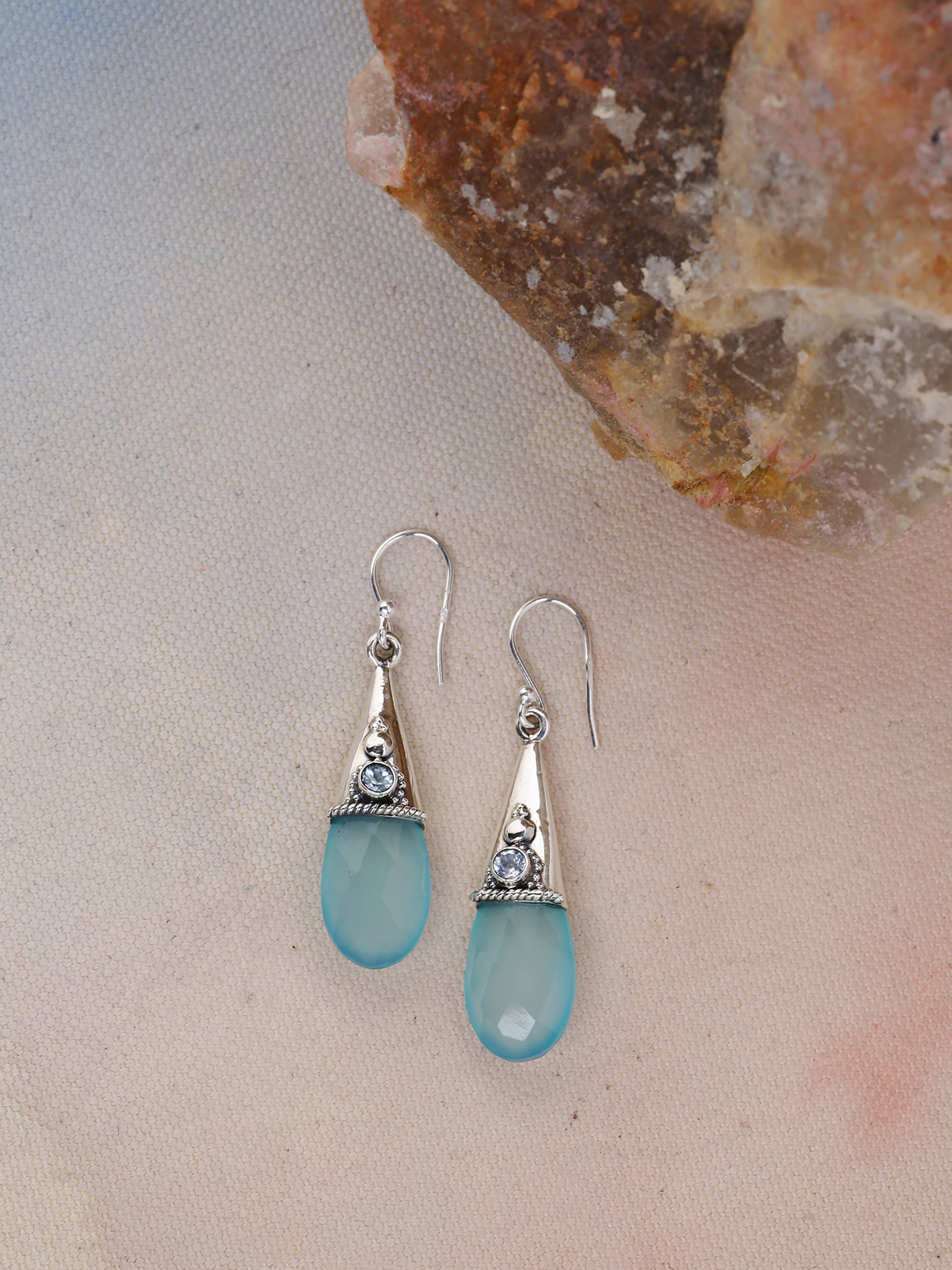 Tiramisu - Wholesale Dangle Earrings - 925 Sterling Silver Aqua Chalcedony Gemstone Earrings1