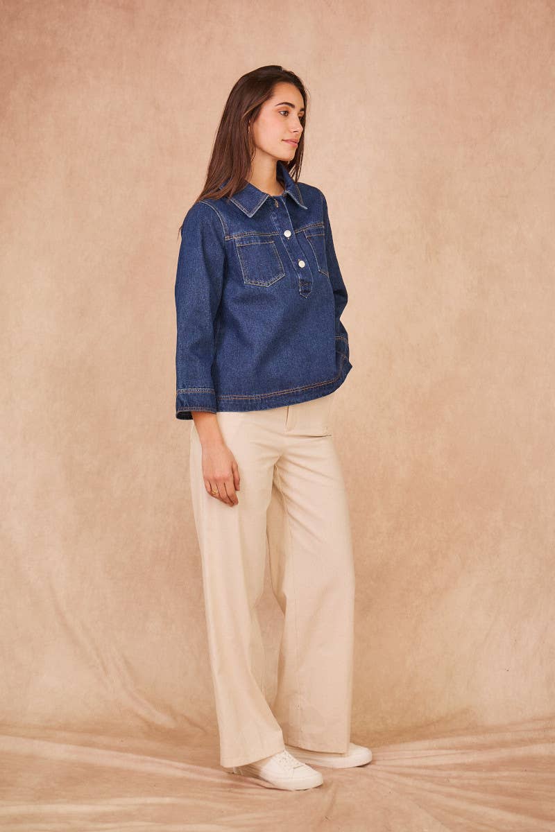 Calie Paris – Engroshandel Bluse - Dame – ANOUCHKA denimbluse med knaplukning6