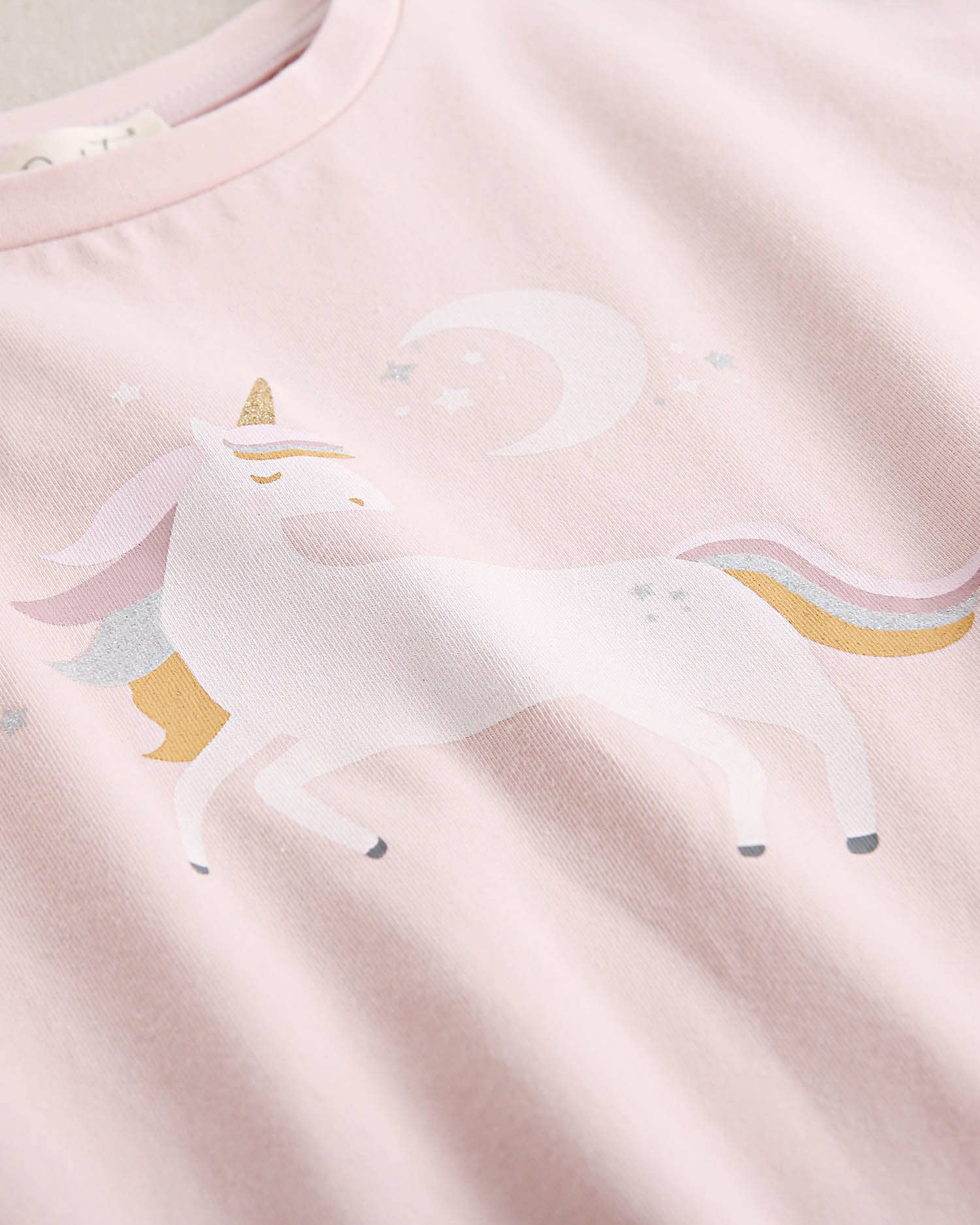 Dadati - Wholesale Screen Printed T-Shirt - Kids - Pale pink girl's t-shirt with unicorn and moon design2