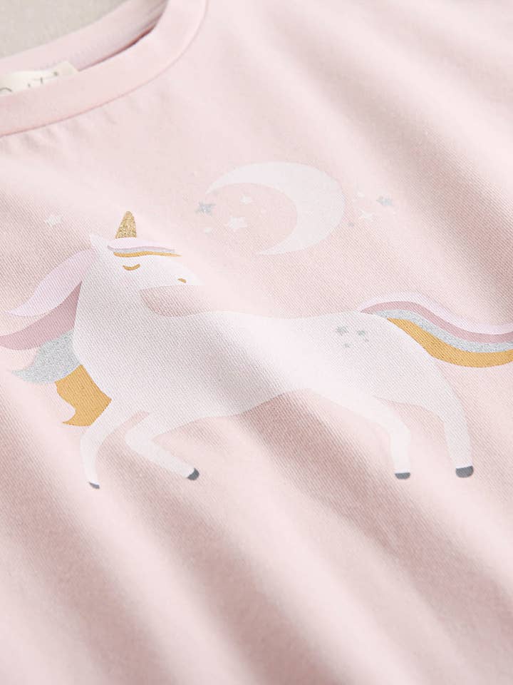 Dadati - Wholesale Screen Printed T-Shirt - Kids - Pale pink girl's t-shirt with unicorn and moon design2