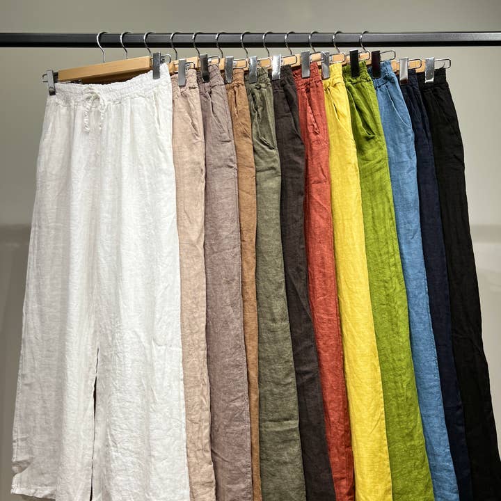 Wide Leg Elastic Waist Drawstring Pants 100% Linen and other Purchase Wholesale baguette linen. Free Returns & Net 60 Terms on Faire trending on Faire.