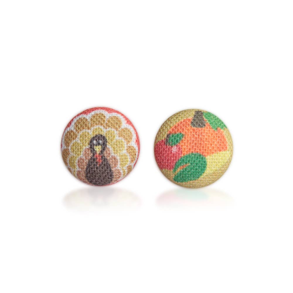 Rachel O's - Wholesale Stud/Post Earrings - Happy Thanksgiving Fabric Button Earrings4