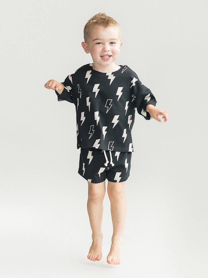 Shorts Set | Black Bolts for wholesale by Lucky Panda Kids