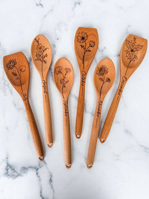Wood & Ash - Wholesale Kitchen Spoon - Birth Flower Wooden Cooking Spoons14