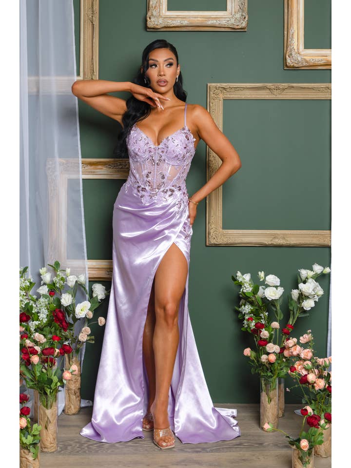 RICARICA INC. - Wholesale Gown - Women's - 7506_LUX LACEUP BACK BEADED EMBROIDERED SEQUIN MAXI DRESS